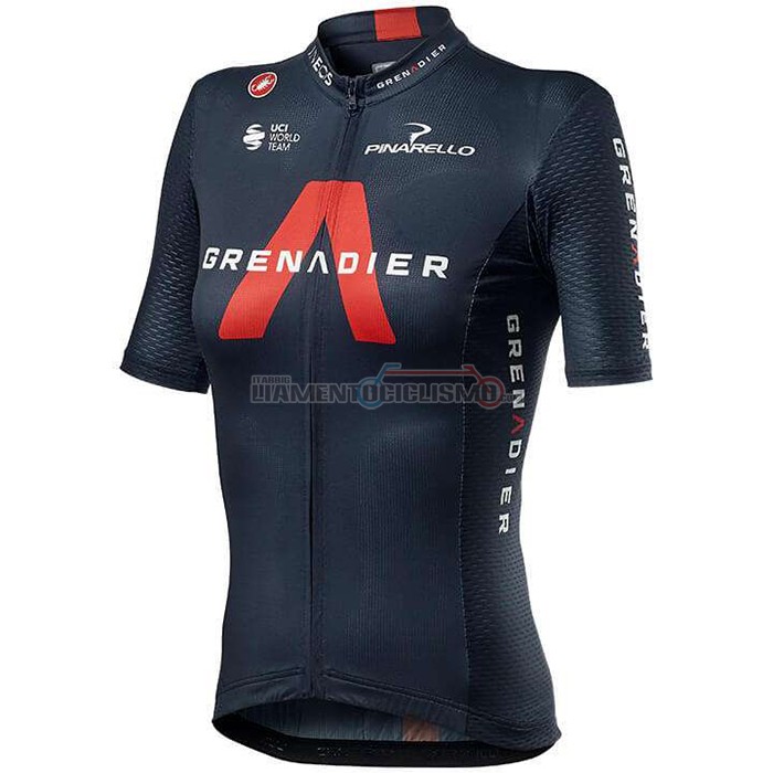 Abbigliamento Ciclismo Donne Ineos Grenadiers Manica Corta 2020 Rosso Scuro Blu